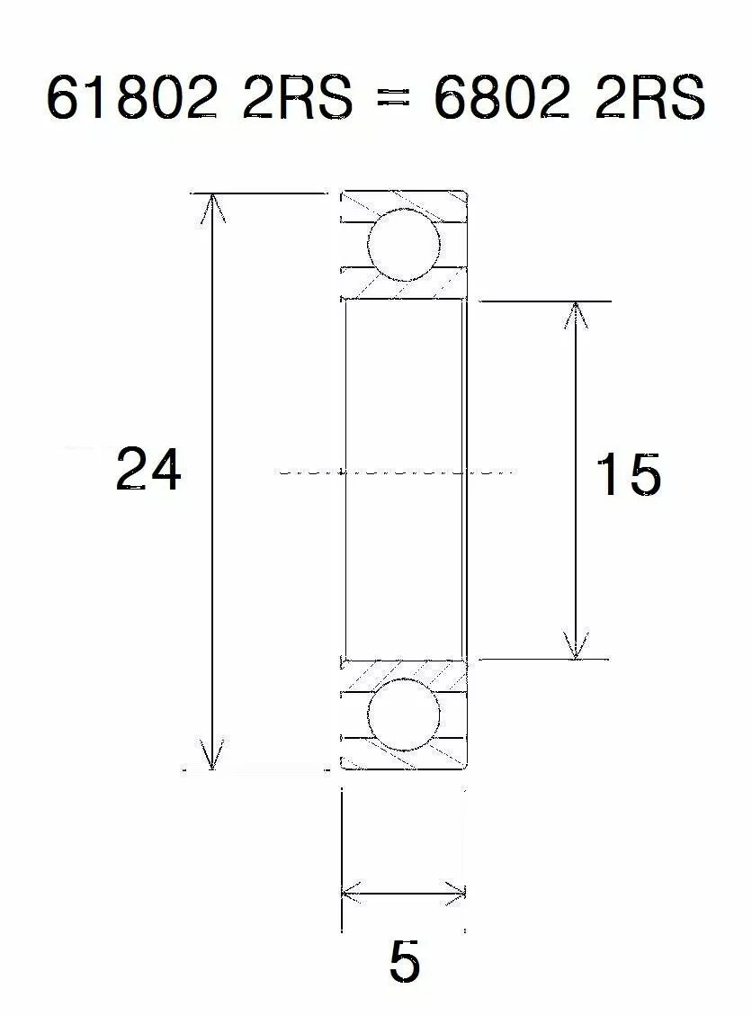 Black Bearing 6802-2RS, 15X24X5MM