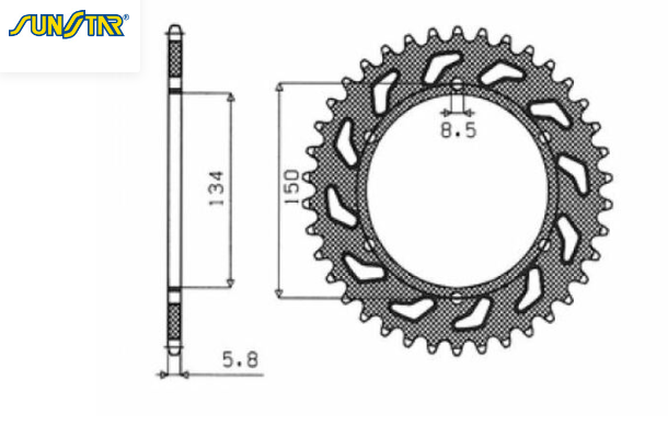 Sunstar Takaratas ters, 520 40, musta, Kawasaki 07-16 KLX450, 06-18 KX450F, 87